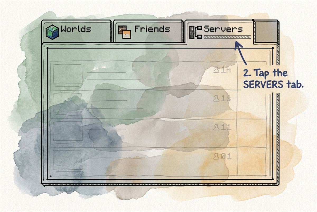 The Play menu with the Servers tab marked at the top.